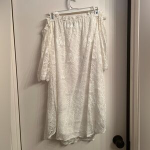 White Flower Lace Off The Shoulder Knee Length Dress